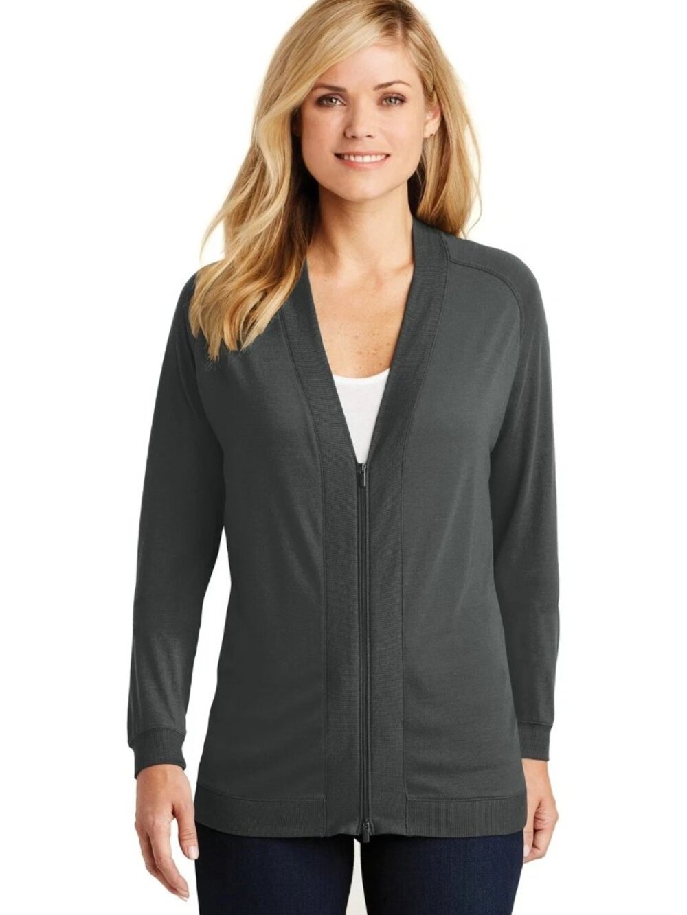 Port Authority LK5431 Ladies XLARGE Concept Bomber Placket Cardigan SMOKE GRAY